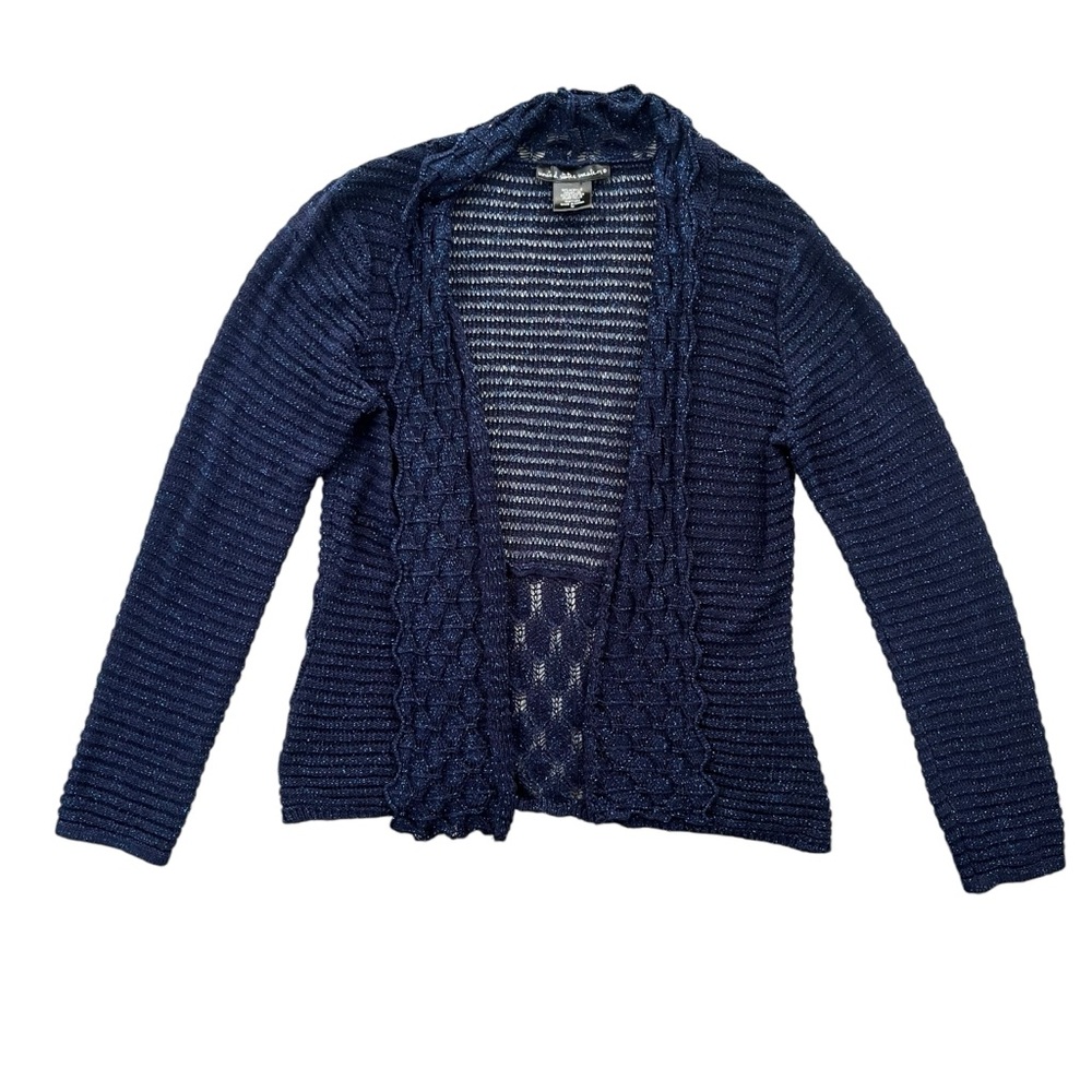 United States Sweaters Womens Medium Navy Blue Metallic Sheer Open Knit Cardigan